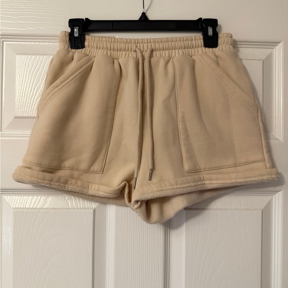 ANRABESS Beige Fleece Lounge Shorts Size S